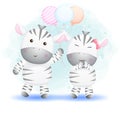 Cute doodle zebra couple cartoon character Premium Vector