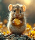 Cute dormouse eats cheese in the garden Royalty Free Stock Photo