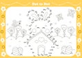 Cute dot to dot game for kids with easter theamed character - bunny with butterflies and flowers Royalty Free Stock Photo