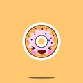 Cute doughnut cartoon character happy smile kawaii face food.