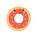 Cute doughnut flat vector illustration. Adorable smiling donut cartoon character. Delicious pastry, sweet dessert with