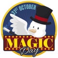 Cute Dove like a Magician for Magic Day Celebration, Vector Illustration