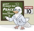 Cute Dove Teaching Science for Science Day, Vector Illustration