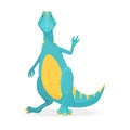 Cute dragon, adorable blue and yellow fairy tale creature waving paw Royalty Free Stock Photo