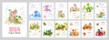 Cute Dragon calendar for 2024, the symbol of the year. Monthly calendar with vector illustrations of funny dragon character in a