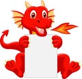 Cute dragon cartoon holding blank sign Royalty Free Stock Photo