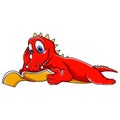 Cute dragon cartoon on holding book Royalty Free Stock Photo