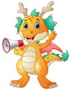 Cute dragon cartoon holding a loudspeaker