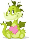 Cute Dragon Character Hold pink Heart - Vector illustration