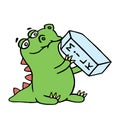 Cute dragon is drinking milk. Isolated vector illustration. Royalty Free Stock Photo