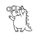 Cute dragon looking through binoculars. vector illustration