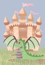 Cute dragon and magic castle Royalty Free Stock Photo