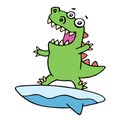 Cute dragon surfer on surfboard caught a wave. Vector illustration. Royalty Free Stock Photo