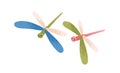 Cute dragonflies couple flying. Sweet spring insects in air. Fairytale baby characters with wings in flight. Childish