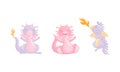 Cute Dragons as Horned and Winged Four-legged Creature from Fairytale Vector Set