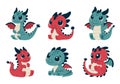 Cute Dragons Collection. Set of colorful magical cute dragons. Royalty Free Stock Photo