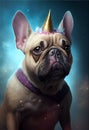 Cute draw portrait of french bulldog in unicorn costume