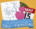 Cute Drawing, Calendar, Hearts and Ribbon to Celebrate Family Day, Vector Illustration