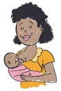 Cute drawing of dark-skinned mom with her baby, Vector illustration Royalty Free Stock Photo