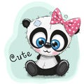 Cute Drawing Panda girl on a blue background Royalty Free Stock Photo