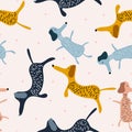 Cute drawing pattern of funny dog hand drawn colorful background Royalty Free Stock Photo