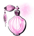 Cute drawing sketch of perfume fragrance with spray in pink colors for decor