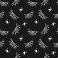 Cute drawn spiders and webs, seamless pattern. Halloween. Vector background Royalty Free Stock Photo