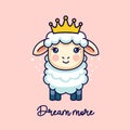 Cute Dream More card with sheep in crown. Vector Illustration EPS10