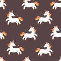 Cute dreaming unicorns seamless pattern. Vector background with magic ponies