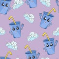 cute drink with ice cubes seamless pattern