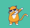 cute dubbing style cat. cartoon animal nature concept Isolated illustration. Flat Style suitable for Sticker Icon Design Premium