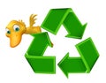 Cute Duck cartoon character with recycle sign Royalty Free Stock Photo