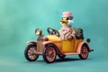 a cute duck driving a car, created with Generative AI technology