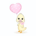 Cute Duck and heart balloon illustration