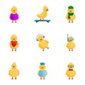 Cute duck icon set, cartoon style Royalty Free Stock Photo
