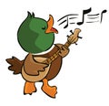 Cute Duck Playing Guitar And Singing Color Illustration Design