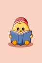 Cute duck reading a book animal cartoon illustration