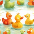 Cute Duck Seamless Pattern. Playful Rubber Ducks Illustration Royalty Free Stock Photo