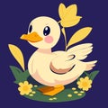 Cute duckling and flowers on the grass.. AI generated