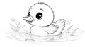 Cute duckling swimming in water, outline drawing for coloring, baby bird aquatic animal Royalty Free Stock Photo