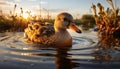 A cute duckling quacks by the pond, reflecting the summer generated by AI Royalty Free Stock Photo