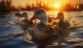 Cute duckling swimming in pond, nature beauty reflected in water generated by AI Royalty Free Stock Photo