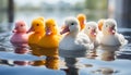 Cute duckling swimming in pond with yellow feather reflection generated by AI Royalty Free Stock Photo