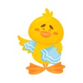 Cute duckling is wiped with a towel. Vector illustration on a white background.