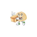 Cute dumpling cartoon character having a box