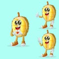 Cute durian characters making playful hand signs