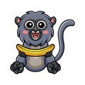 Cute dusky leaf monkey cartoon holding a banana