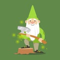 Cute dwarf in a green jacket and hat standing with axe vector Illustration Royalty Free Stock Photo