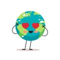 cute earth character with heart eyes cartoon mascot globe personage showing facial emotion save planet concept isolated Royalty Free Stock Photo