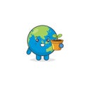 Cute Earth Character Holding A Tree Plant
